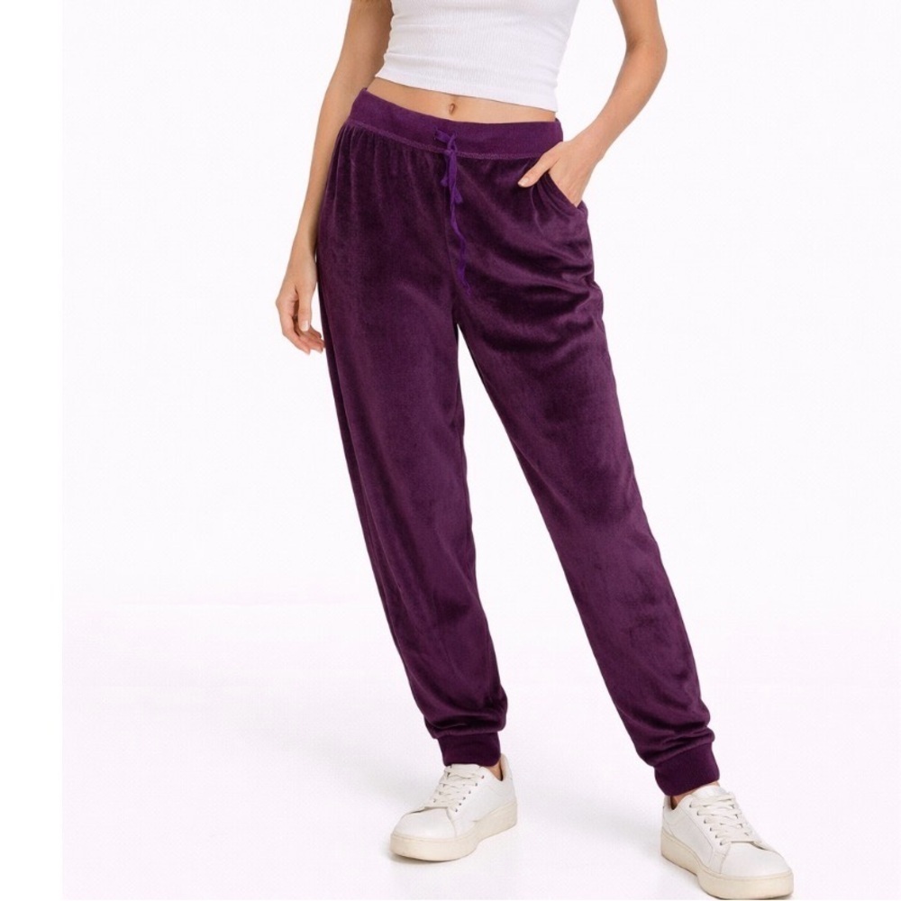 Honey Dew brand velour elastic waist and ankles burgundy joggers SZ M velvet